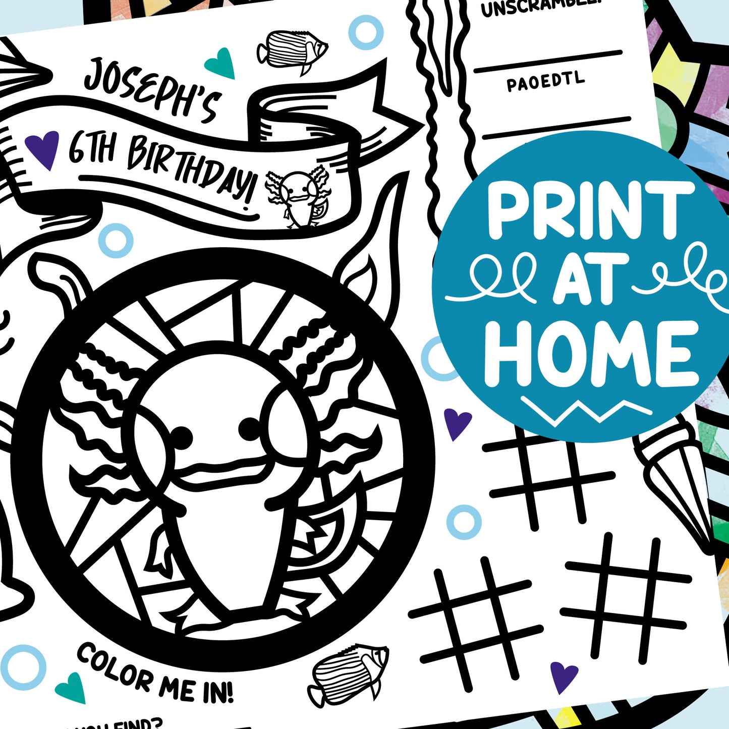 Axolotl Coloring Placemat Printable