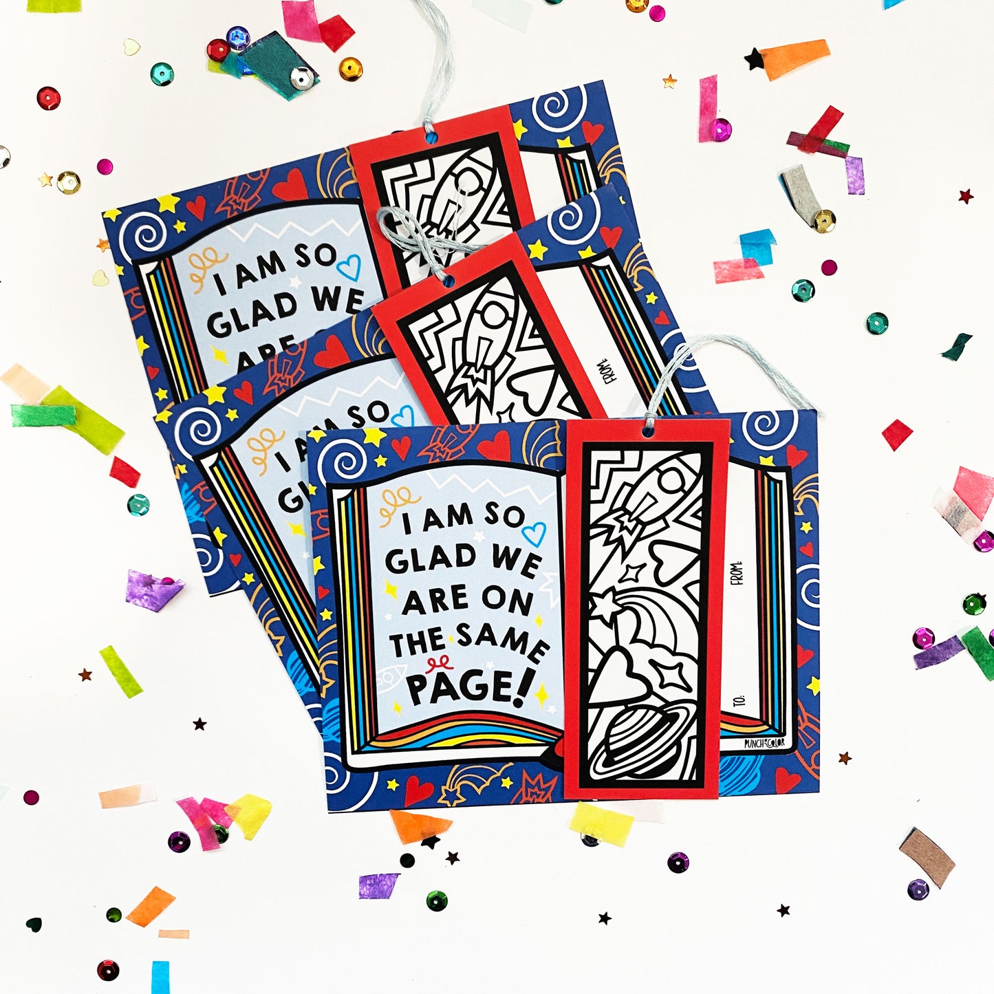Outer space Valentine's bookmark cards.