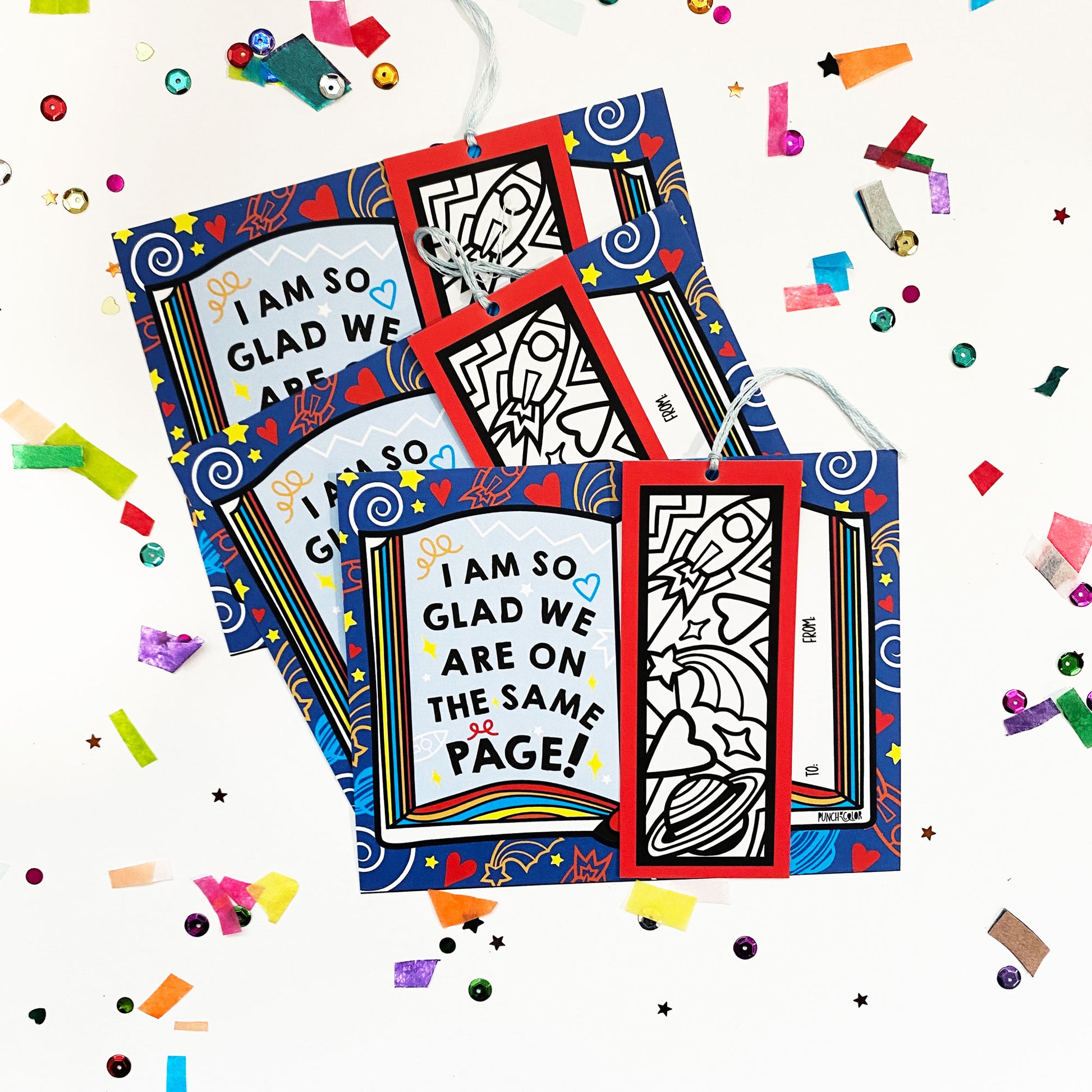 Outer space Valentine's bookmark cards.