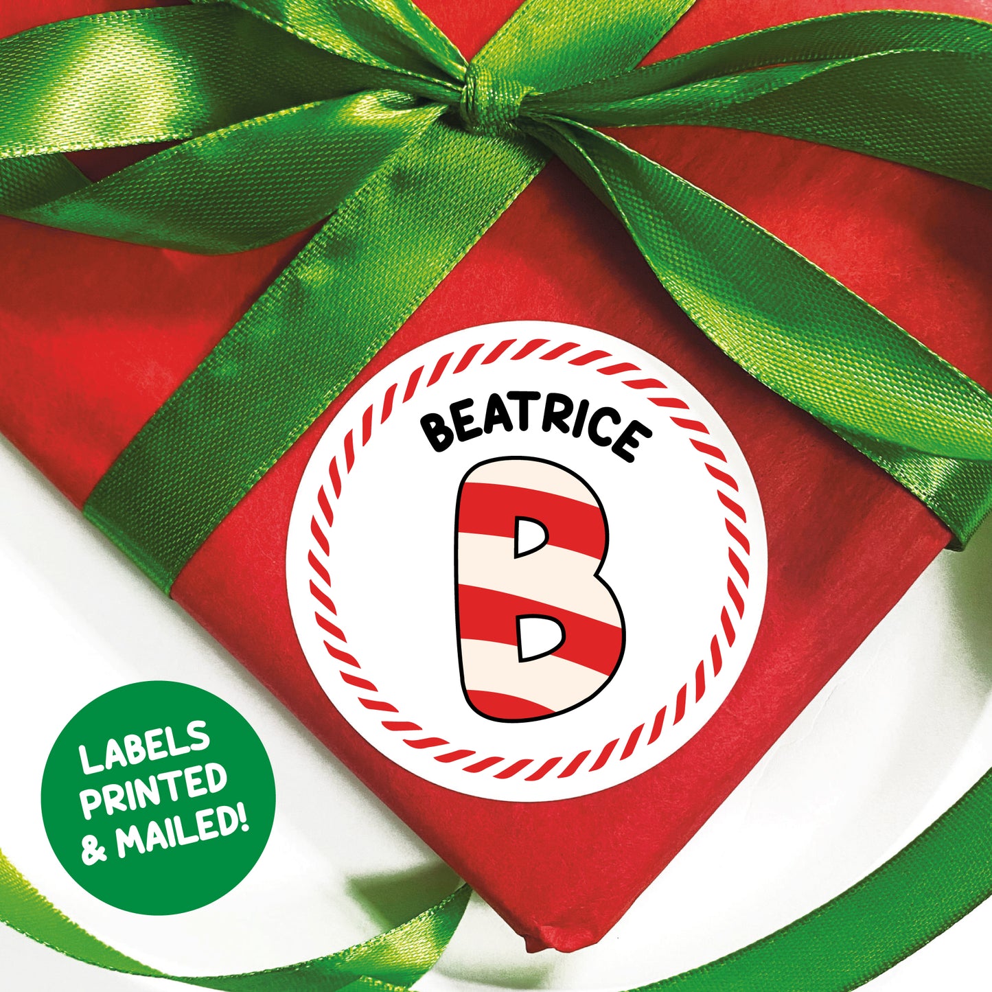 Candy Cane Initial Christmas Gift Labels