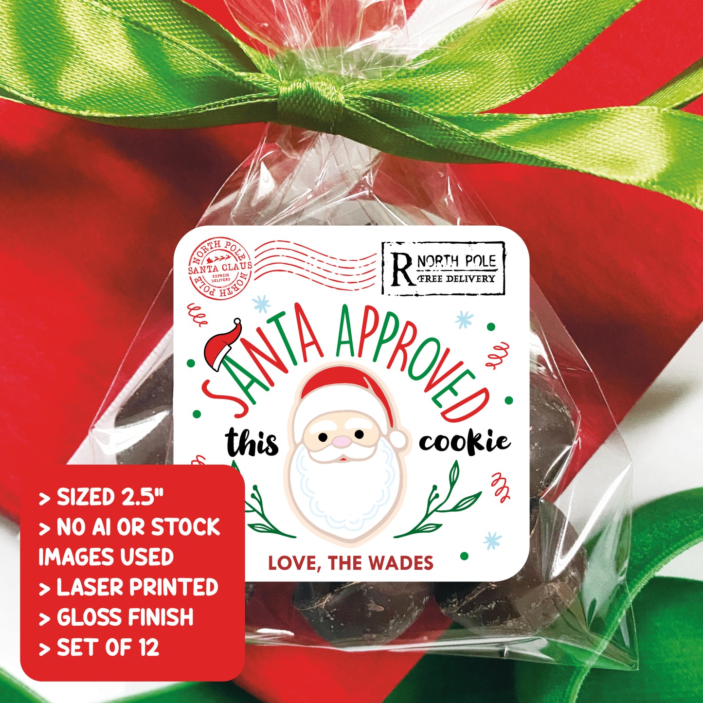 Personalized Christmas Cookie Labels - Santa
