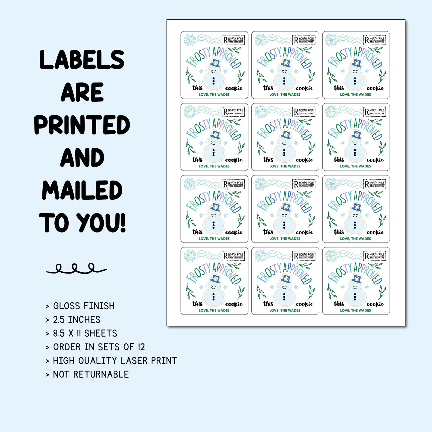 Personalized Christmas Cookie Labels - Snowman