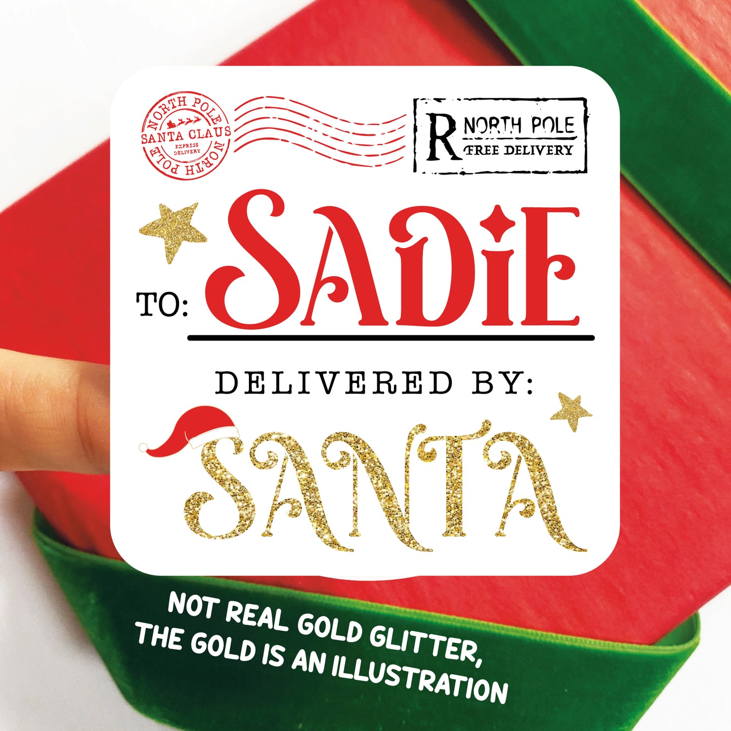 Personalized Christmas Gift Labels - Glitter Gold Santa
