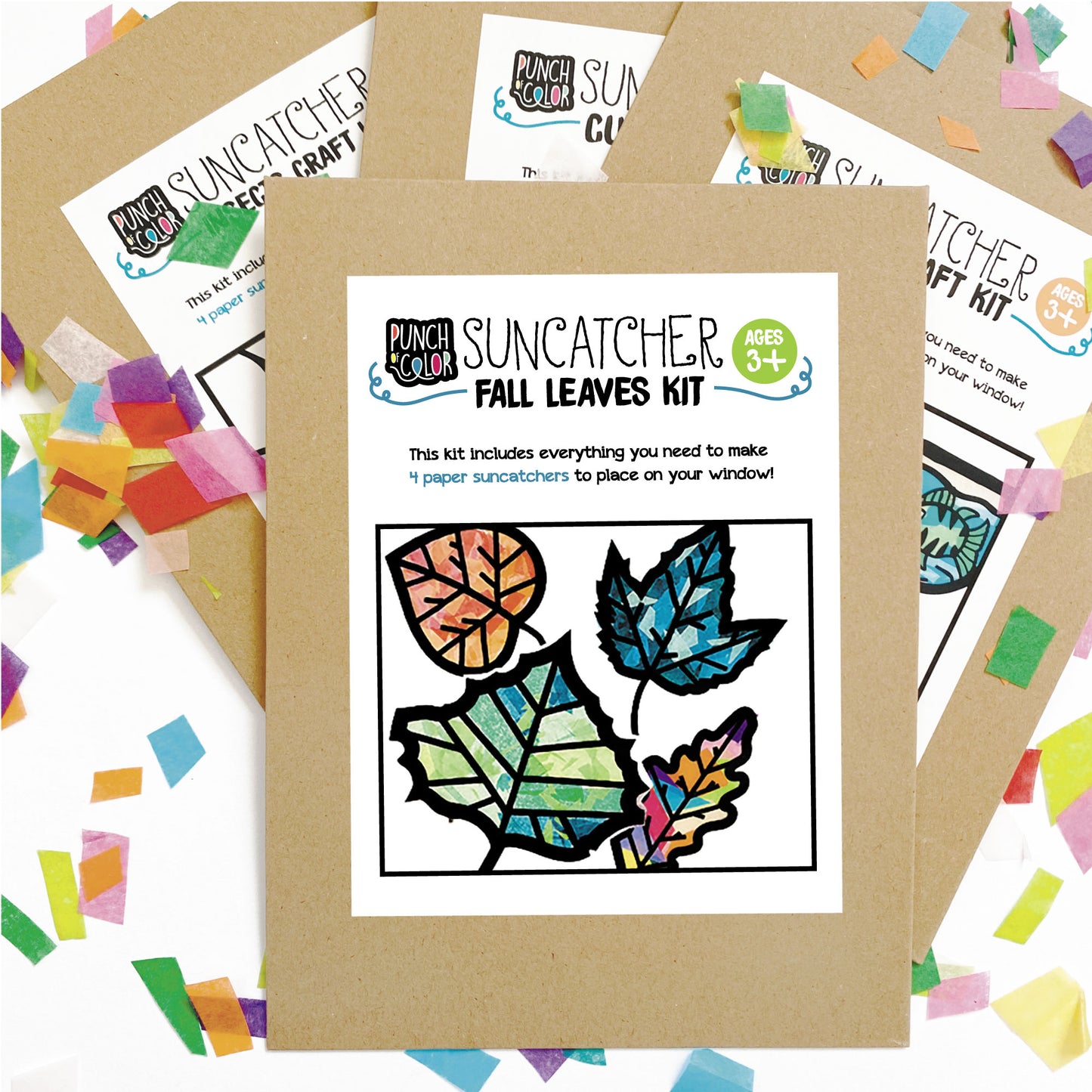 Fall leaves suncatcher arts and crafts kit, a mess-free paper based activity for toddlers and kids.