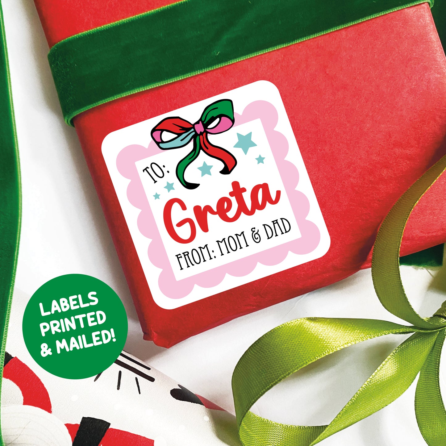 Personalized Pink and Red Vintage Gift Labels