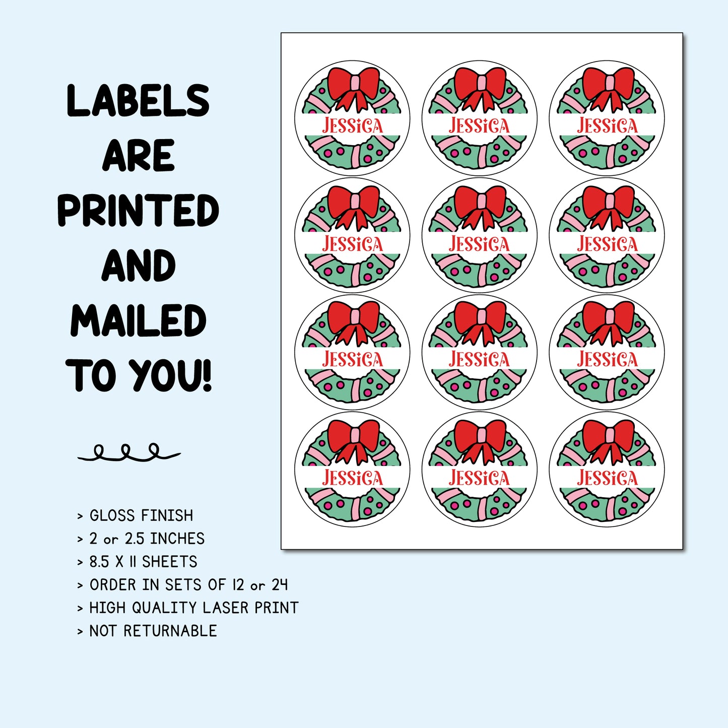 Personalized Vintage Wreath Christmas Gift Labels