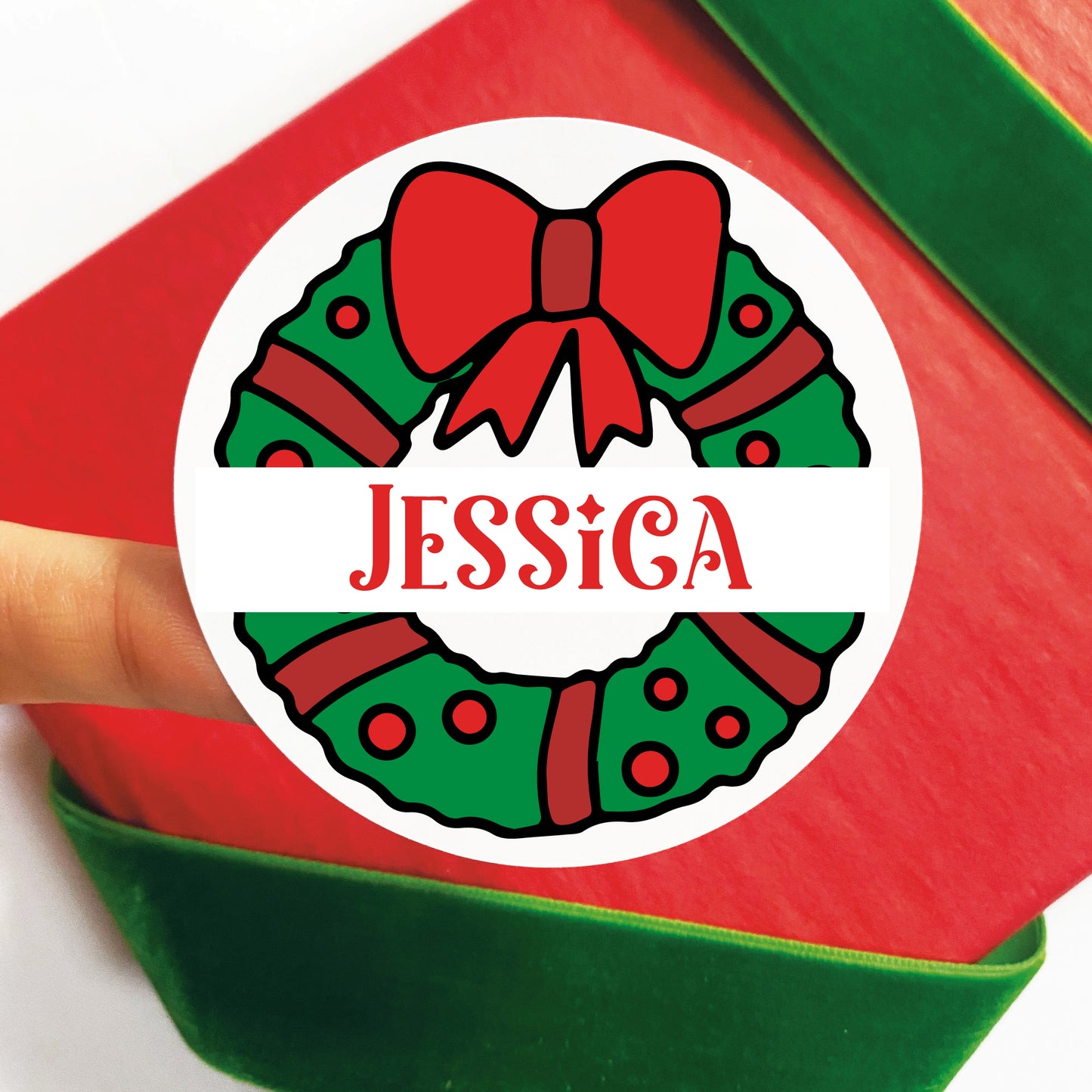 Personalized Vintage Wreath Christmas Gift Labels