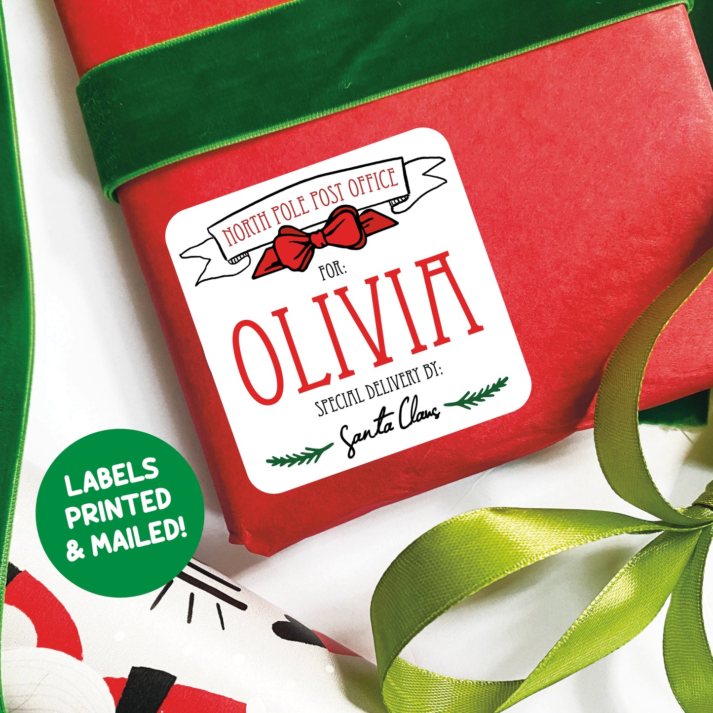 Personalized Christmas Gift Labels - Red Bow