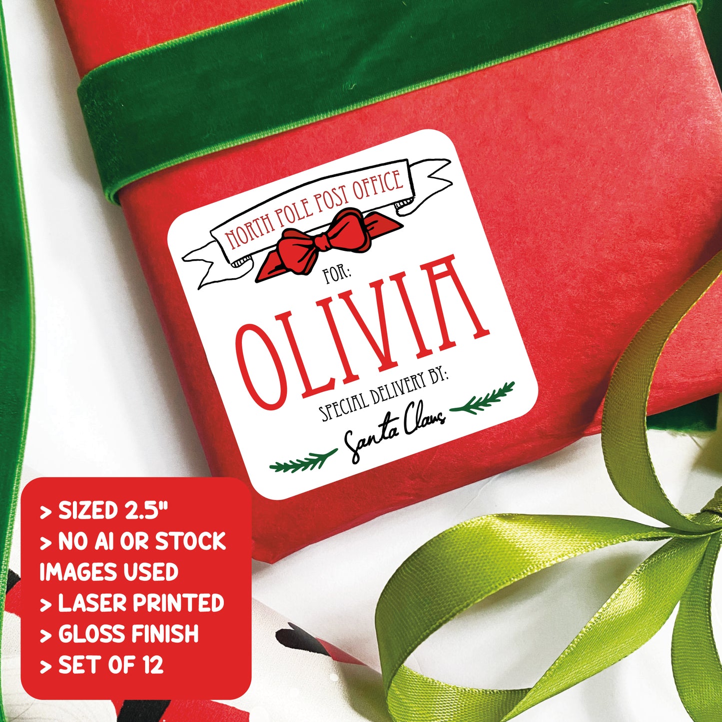 Personalized Christmas Gift Labels - Red Bow