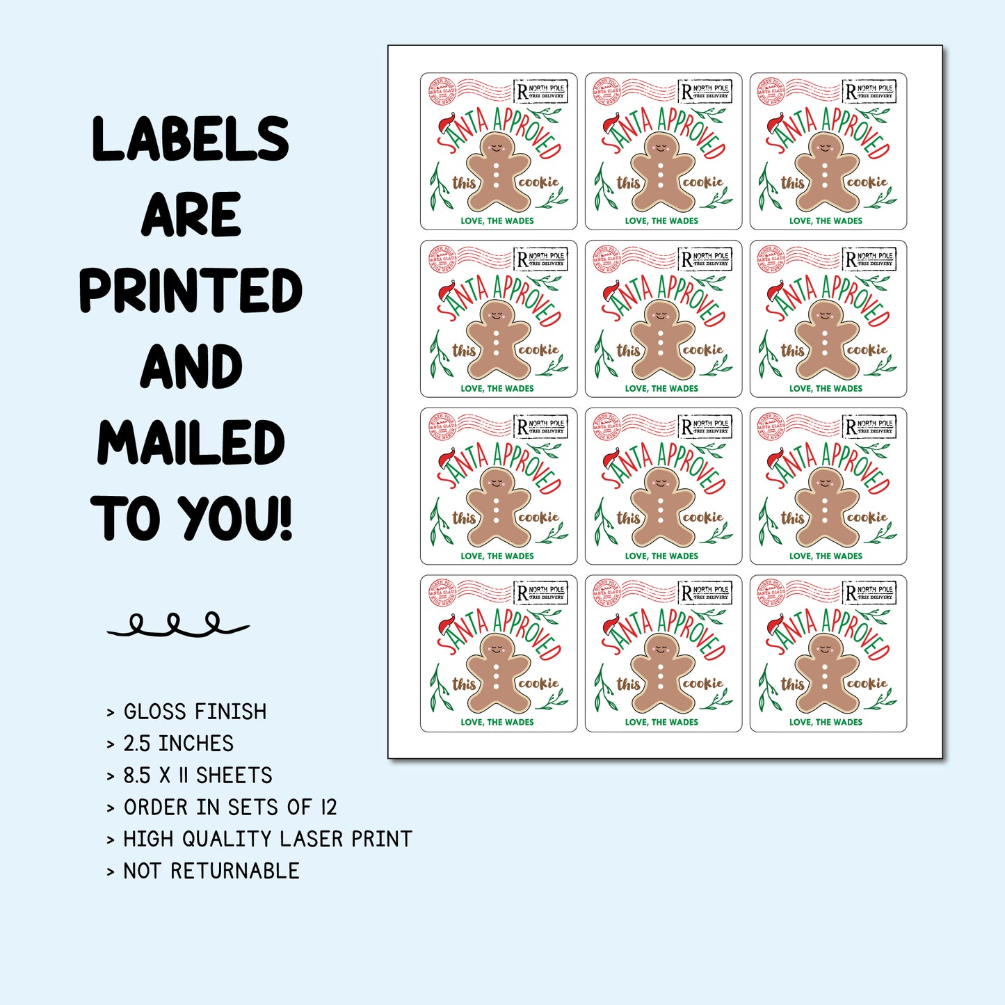 Personalized Christmas Cookie Labels - Gingerbread