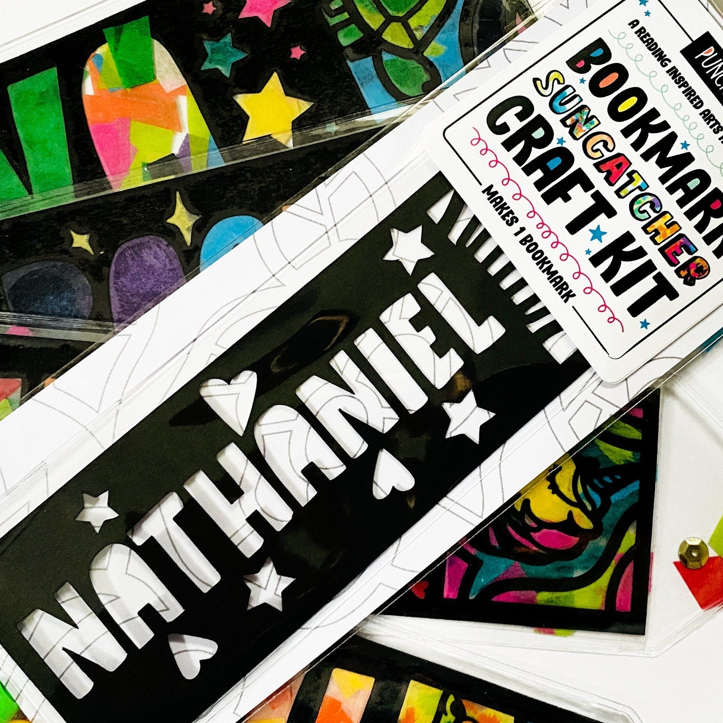 Bookmark making kit for kids birthday party favors. Bulk favors with custom names.