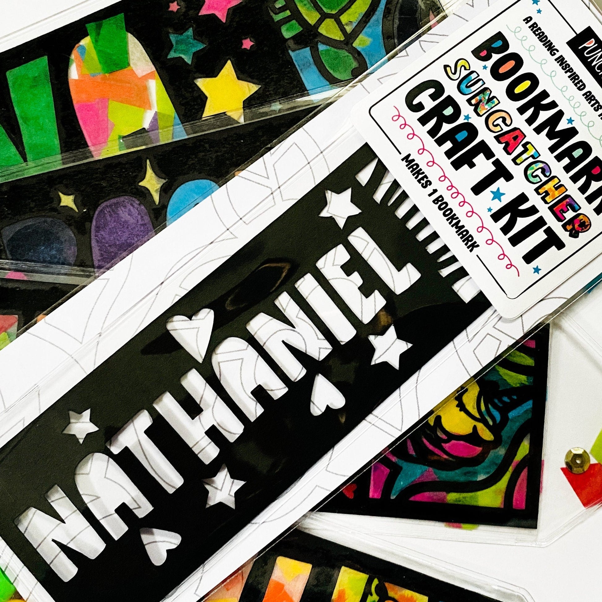 Bookmark making kit for kids birthday party favors. Bulk favors with custom names.