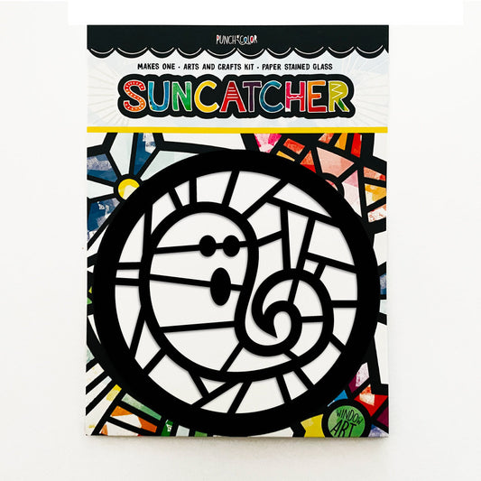 Ghost paper suncatcher arts and crafts kit for kids - a Halloweeen party activity that is mess -free and easy.