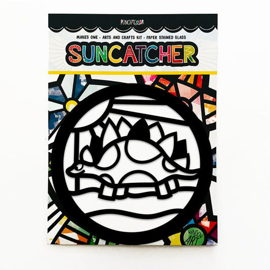 Dinosaur Stegosaurus paper suncatcher arts and crafts kit for kids - a birthday party activity that is mess -free and easy.