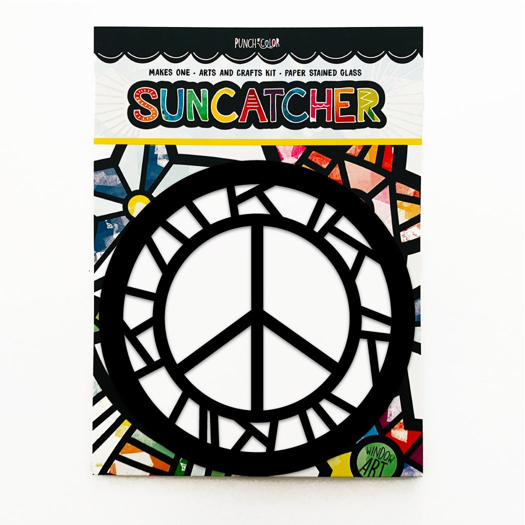 Peace sign arts and crafts kit for kids. Hippie themed paper craft party favors.