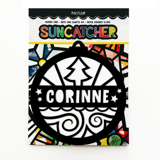 Ornament paper suncatcher arts and crafts kit for kids - a Christmas party activity that is mess -free and easy.