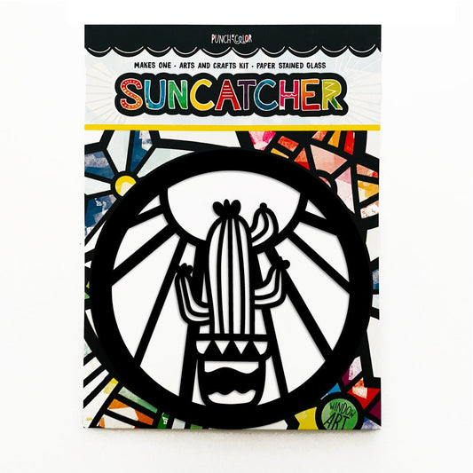 Cactus paper suncatcher arts and crafts kit for kids - a birthday party activity that is mess -free and easy.