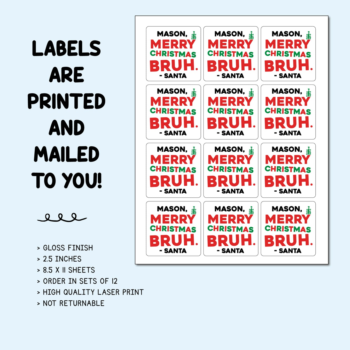 Bruh Merry Christmas Gift Labels