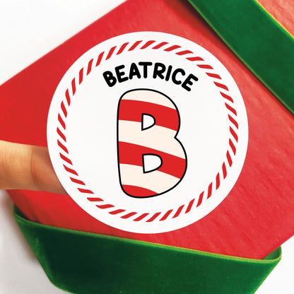 Candy Cane Initial Christmas Gift Labels