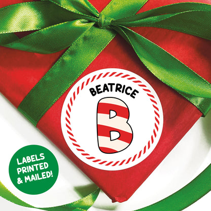 Candy Cane Initial Christmas Gift Labels