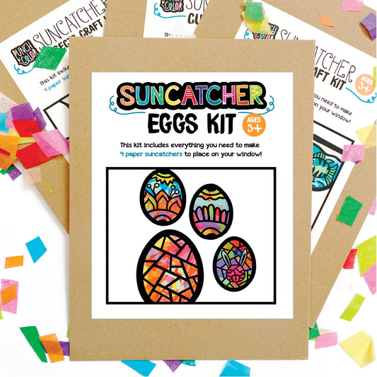 Easter eggs suncatcher arts and crafts kit, a mess-free paper based activity for toddlers and kids.