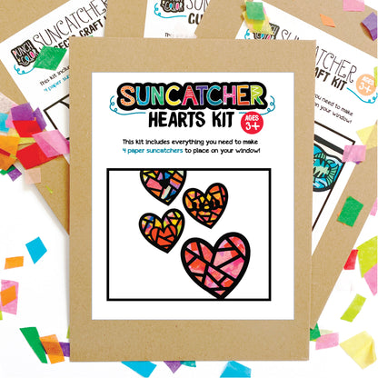 Hearts suncatcher arts and crafts kit, a mess-free paper based activity for toddlers and kids.