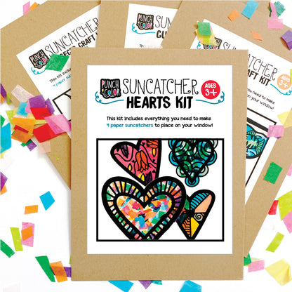 Fancy Hearts suncatcher arts and crafts kit, a mess-free paper based activity for toddlers and kids.