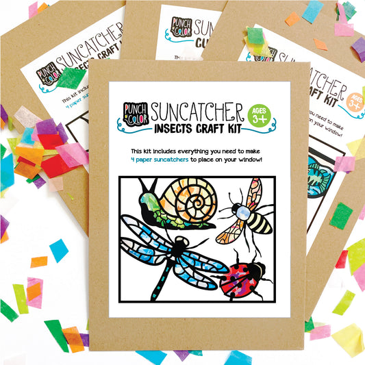 Insects and Bugs suncatcher arts and crafts kit, a mess-free paper based activity for toddlers and kids.