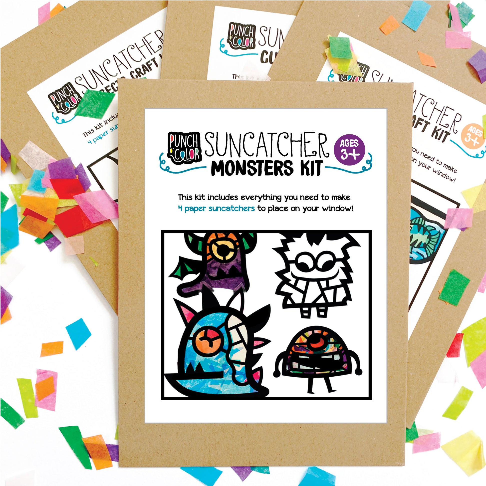 Paper monsters arts and crafts suncatcher activity for kids