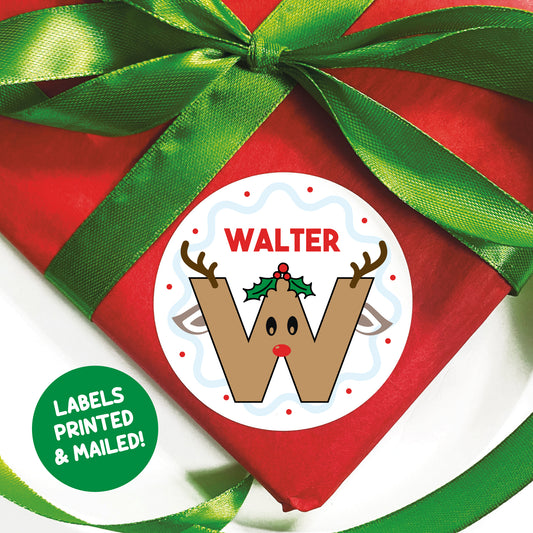 Reindeer Initial Christmas Gift Labels
