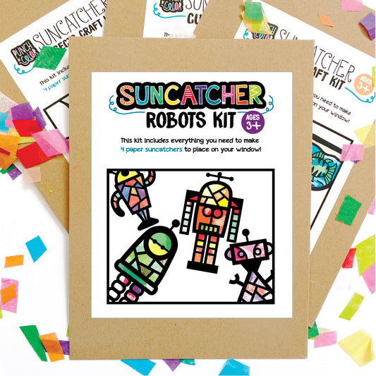 Robots suncatcher paper arts and crafts kit for kids.