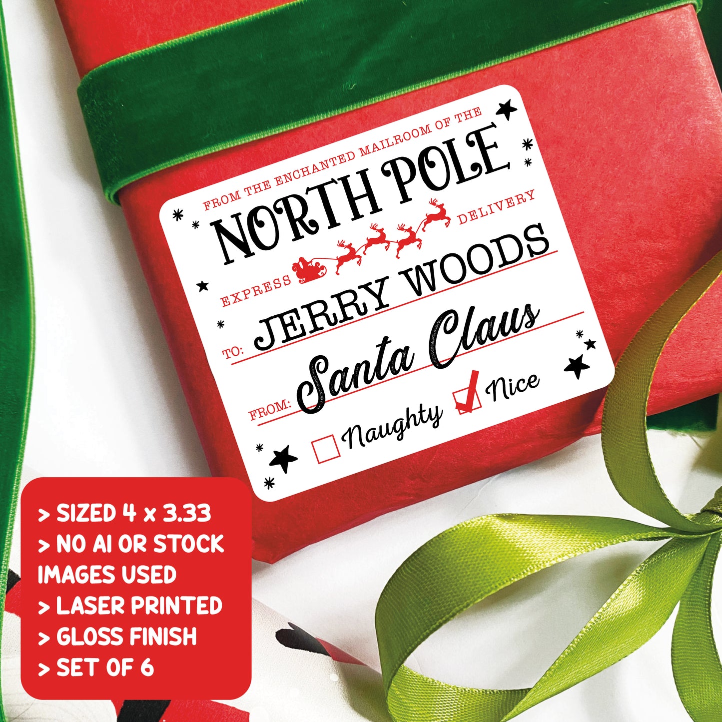 North Pole Christmas Gift Labels - Black & Red