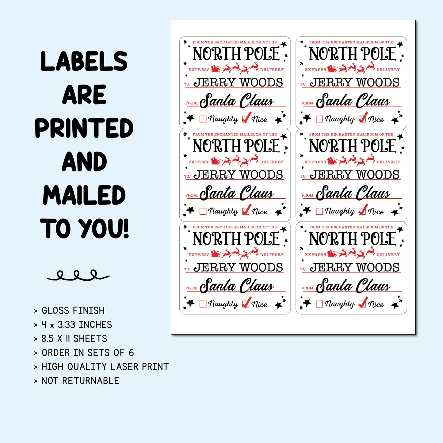 North Pole Christmas Gift Labels - Black & Red