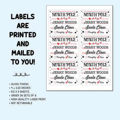 North Pole Christmas Gift Labels - Black & Red