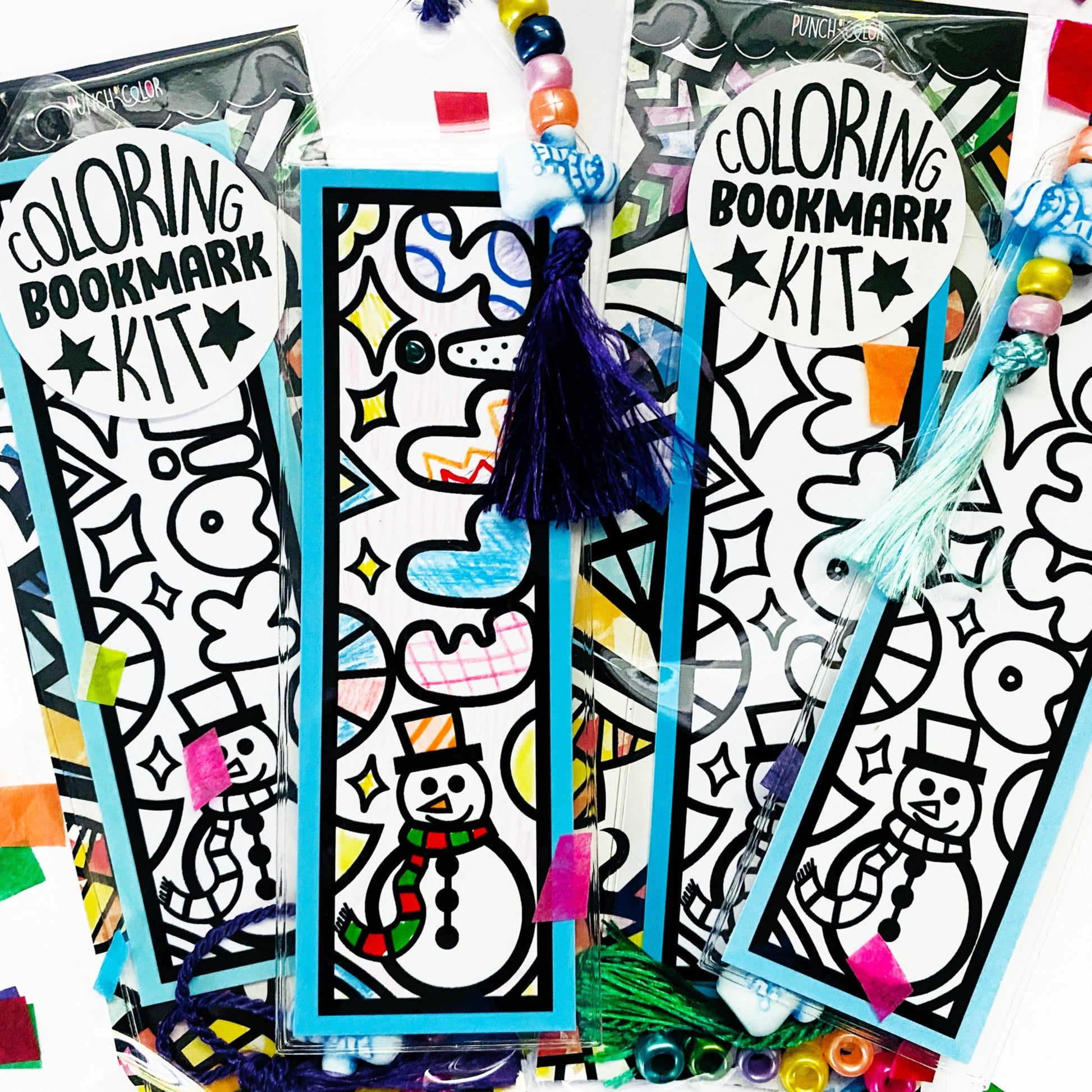 Snowman coloring bookmark gift for children. Kids bookmark stocking stuffer or snowman party favor.