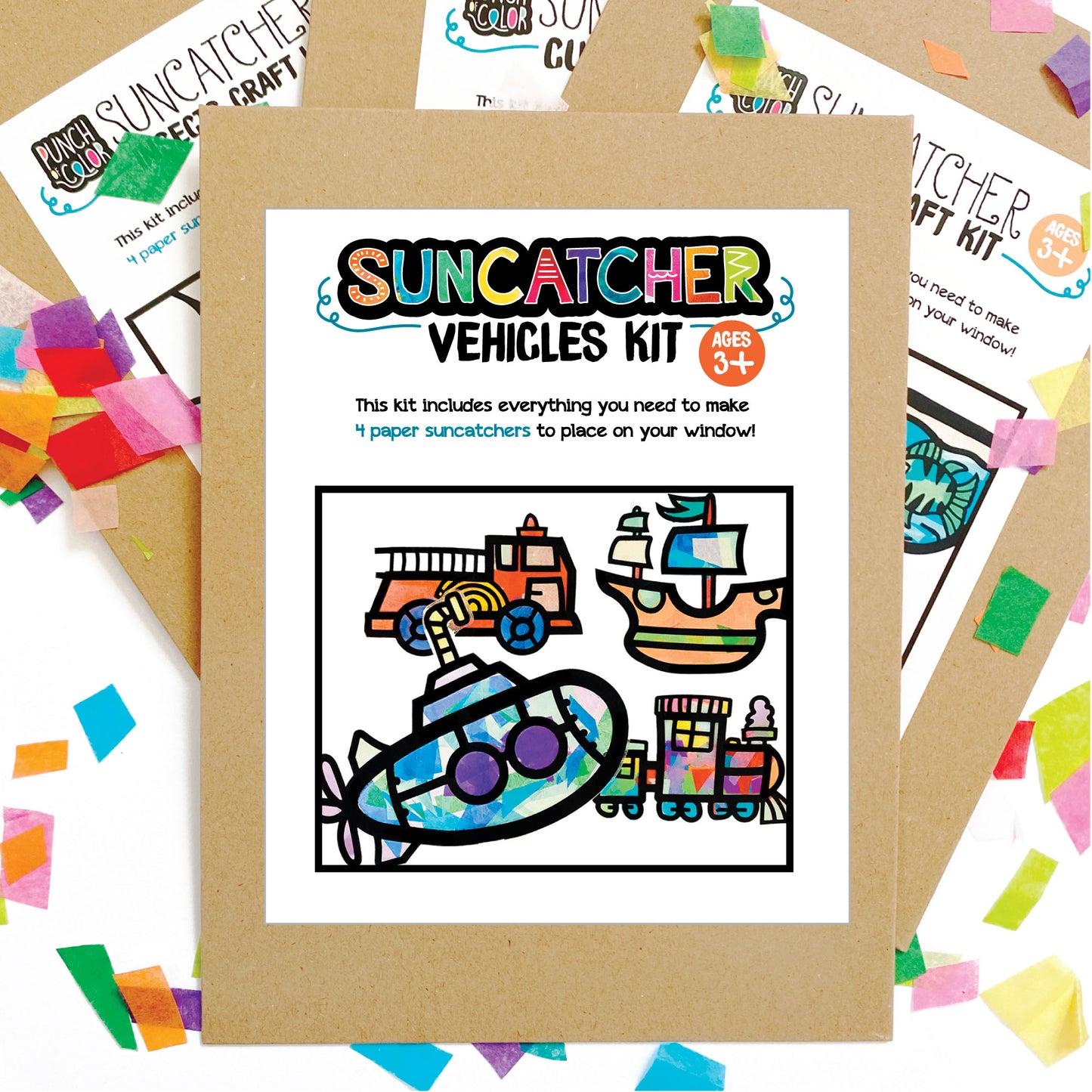 Vehicles suncatcher arts and crafts kit for kids