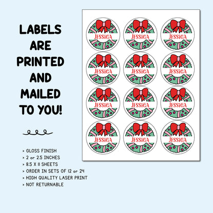 Personalized Vintage Wreath Christmas Gift Labels