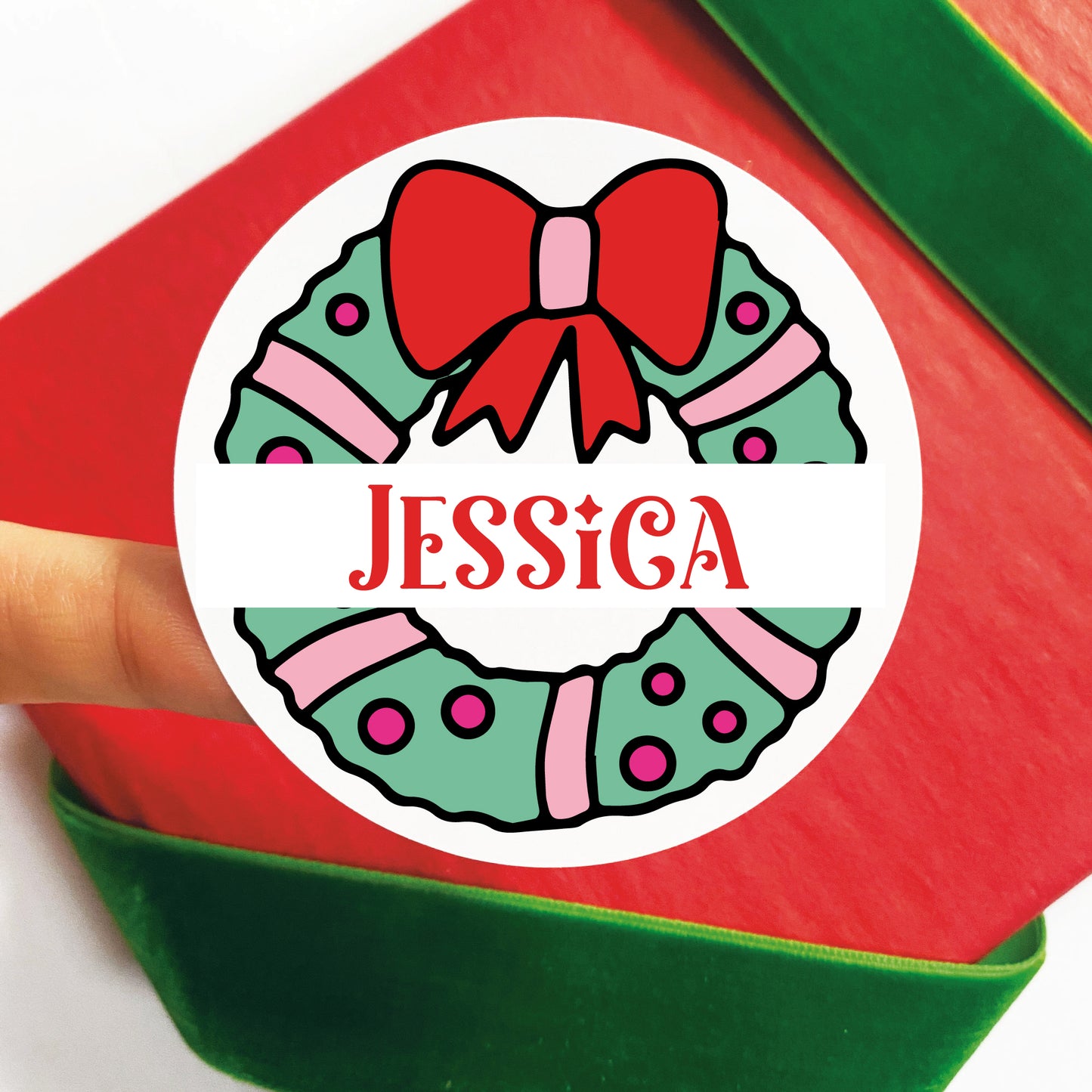 Personalized Vintage Wreath Christmas Gift Labels