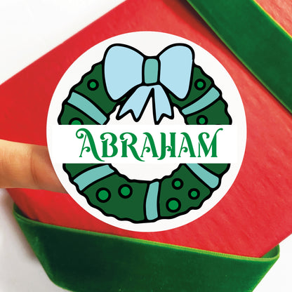 Personalized Vintage Wreath Christmas Gift Labels