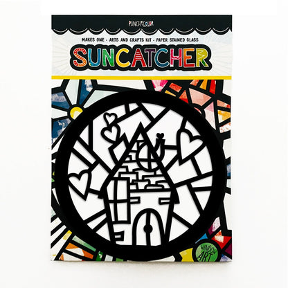 House paper suncatcher arts and crafts kit for kids. Create a colorful piece of art to place on your window - the best realtor gift or moving away  activity for kids.
