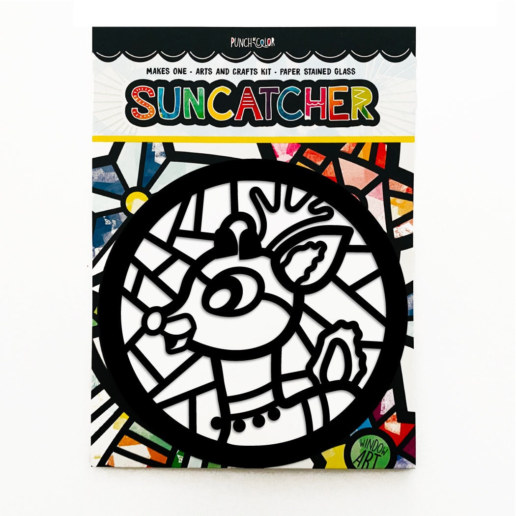 Reindeer paper suncatcher arts and crafts kit for kids.
