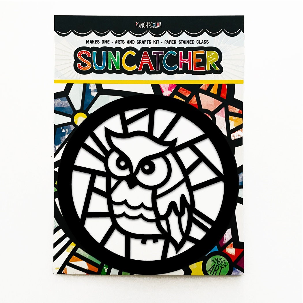 Owl suncatcher arts and crafts kit for kids. Wizard party favor ideas.