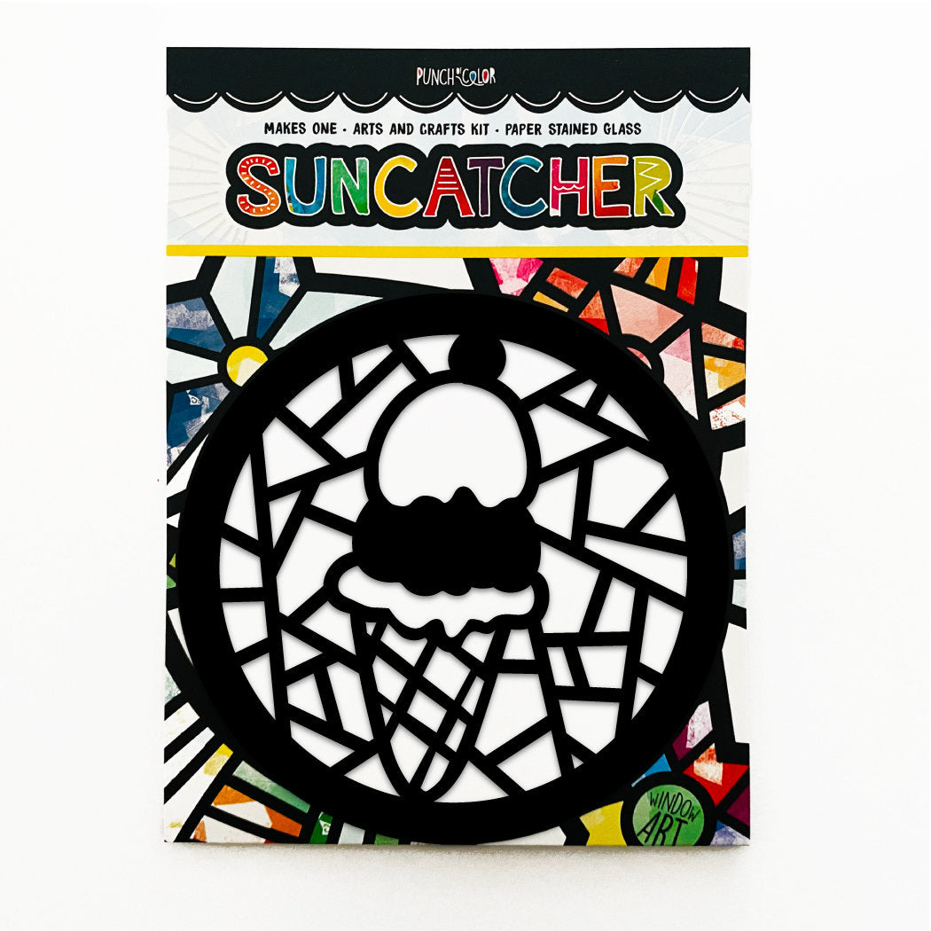 Ice Cream  paper suncatcher arts and crafts kit for kids. Create a colorful piece of art to place on your window - the best Birthday activity or favor!
