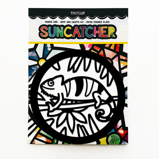 Chameleon paper suncatcher arts and crafts kit for kids - a birthday party activity that is mess -free and easy.