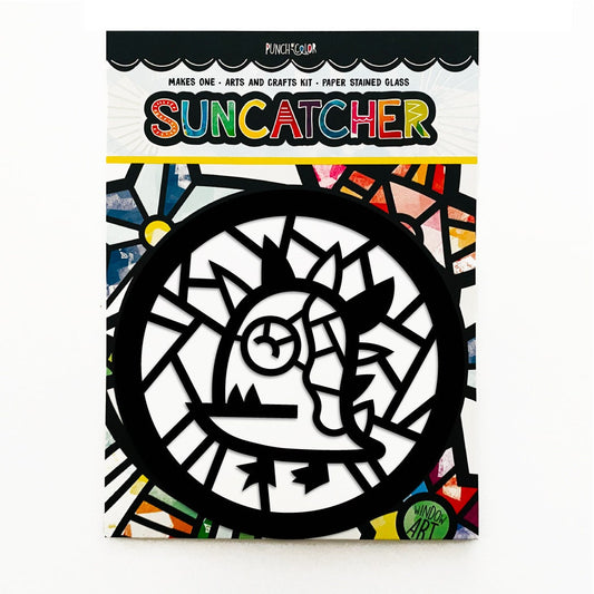 Monster paper suncatcher arts and crafts kit for kids. Create a colorful piece of art to place on your window - the best Halloween activity or favor!