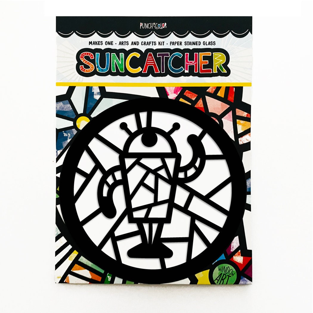 Robot paper suncatcher arts and crafts kit for kids.