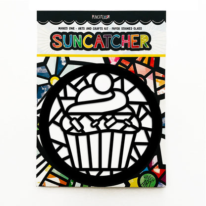 Cupcake paper suncatcher arts and crafts kit for kids - a birthday party activity that is mess -free and easy.