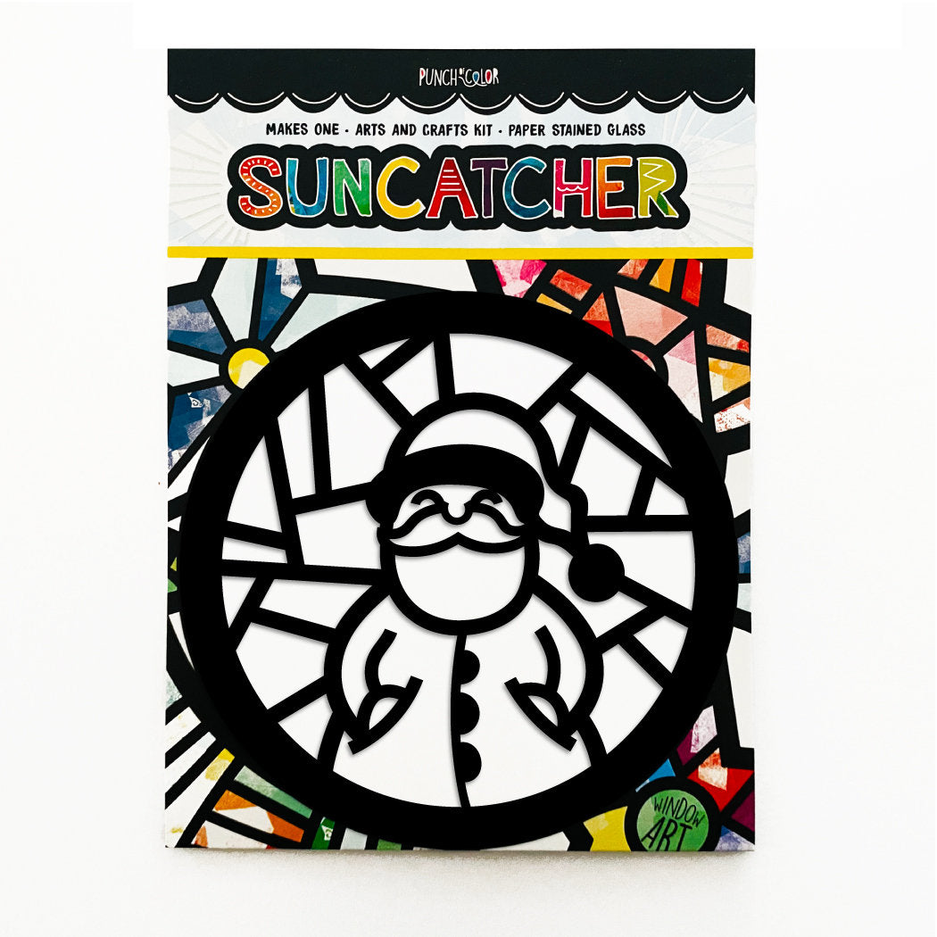 Santa Claus paper suncatcher arts and crafts kit. Perfect Christmas party favor for kids.