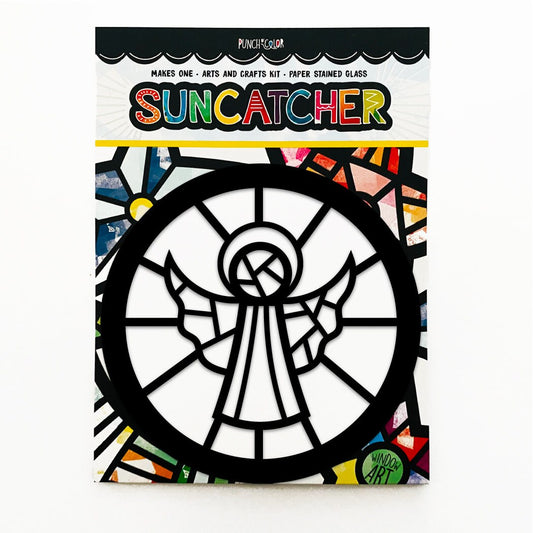 Angel paper suncatcher arts and crafts kit for kids - a Christmas party activity that is mess -free and easy.
