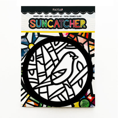 Finch bird paper suncatcher arts and crafts kit for kids - a birthday party activity that is mess -free and easy.